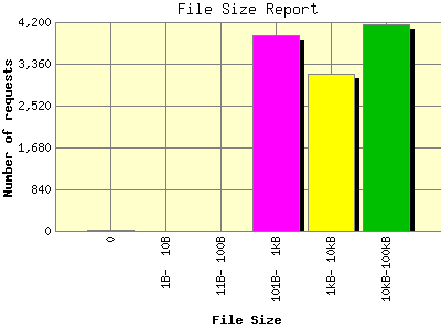 File Size Report: Number of requests by File Size.